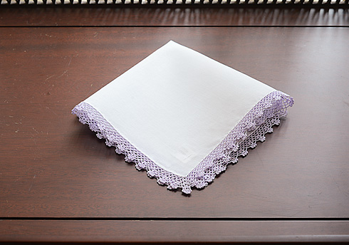 Cotton handkerchief. Lavender God colored Lace trimmed